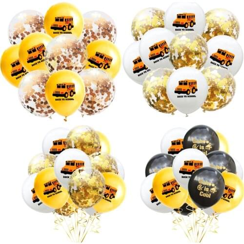 10pcs/15pcs Back To School Is Cool School Bus Latex Balloons Confetti Ballons Set Student Kids Term Begins Balloon Party Decor