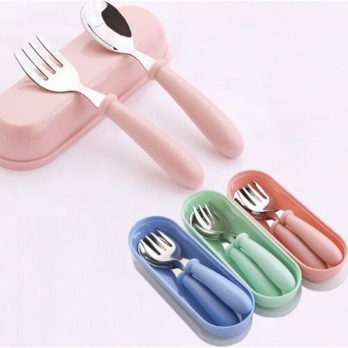 3pcs Children Spoon Forks Box Kids Stainless Steel Kids Cutlery Portable Baby Feeding Utensils Baby Spoons Baby Tableware Set