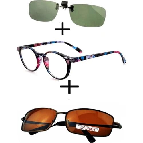 3Pcs!!! Round Luxury Retro New Trend Reading Glasses Men Women + Polarized Sunglasses Sports Driving Fishing + Sunglasses Clip