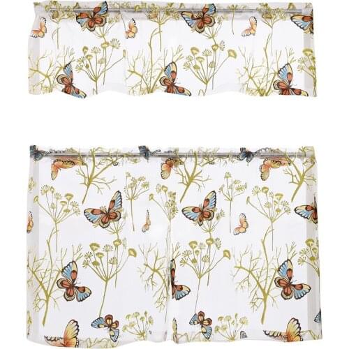 3PCS Fashionable Curtains Set Kitchen American Style See-through Casual Semi Sheer Valances For Windows 2021 New