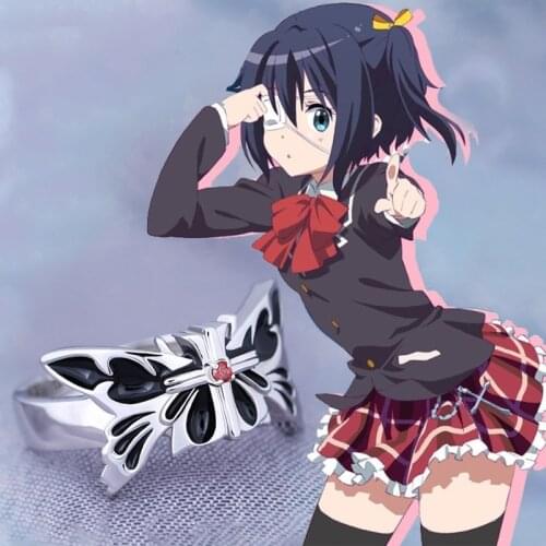 Anime Love Chunibyo Other Delusions Takanashi Rikka Butterfly Bowknot Adjustable 925 Sterling Silver Ring Cosplay Jewelry Gifts