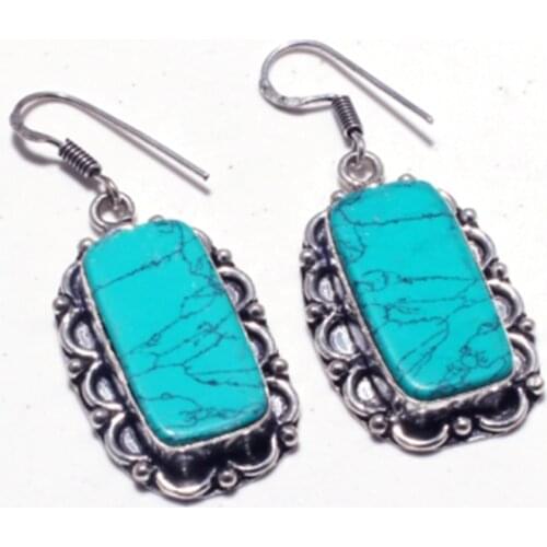 Turquoise Silver Overlay on Copper Earrings , Hand made Women Jewelry Gift, E5447