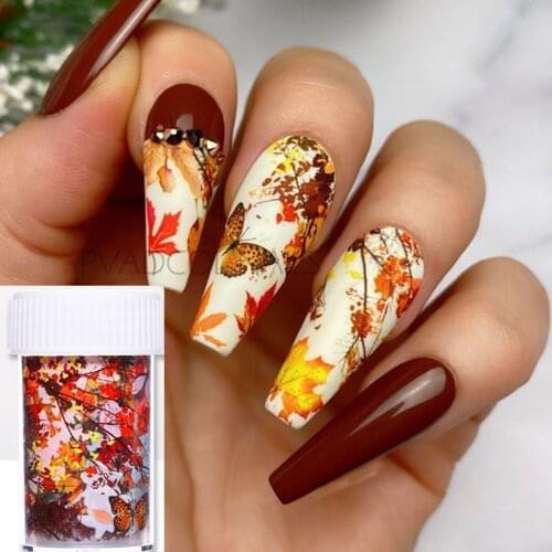 Autumn Maple Leaf Nail Foils Fall Nail Art Transfer Sticker Paper Manicure Decorations Tools