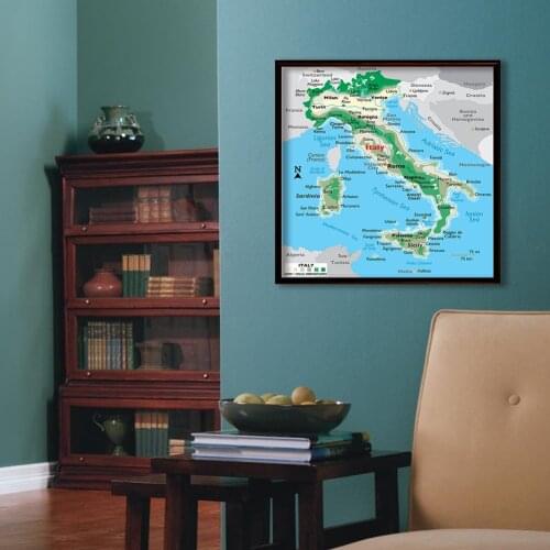 60*60cm The Italy Terrain Map Modern Canvas Painting Wall Art Poster Classroom Home Decoration Children School Supplies