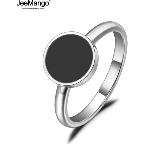 JeeMango Trendy OL Style Anniversary Ring For Women Girls 10/12mm Black Acrylic Stone 316L Stainless Steel Rings Jewlery JR19048