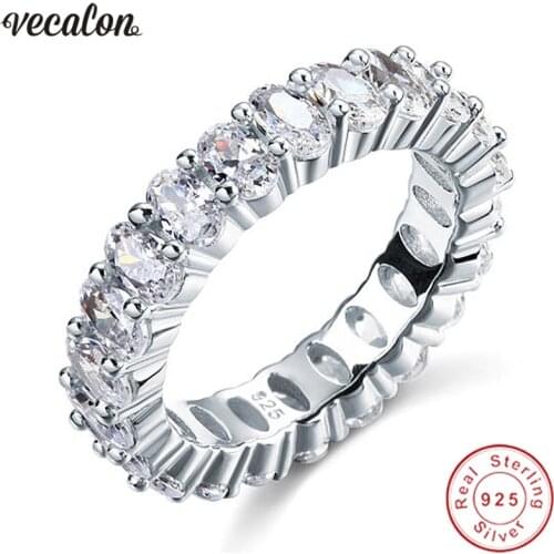 Vecalon Tennis Promise Finger Ring 925 sterling silver oval cut 5A Zircon Cz Engagement rings for women Bridal Fine Jewelry