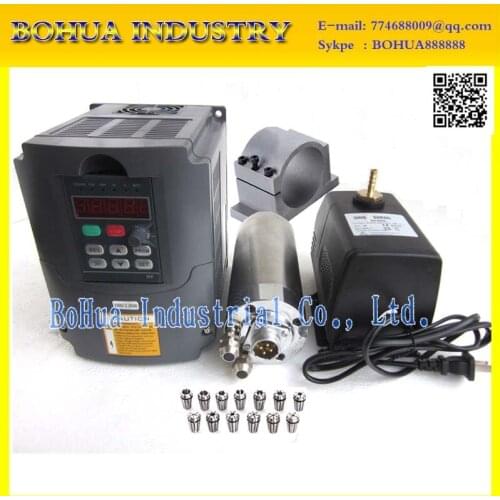 Water Cooled Spindle Kit 2.2KW CNC Milling Spindle Motor + 2.2KW VFD + 80mm clamp + water pump +13pcs ER20 for CNC Router