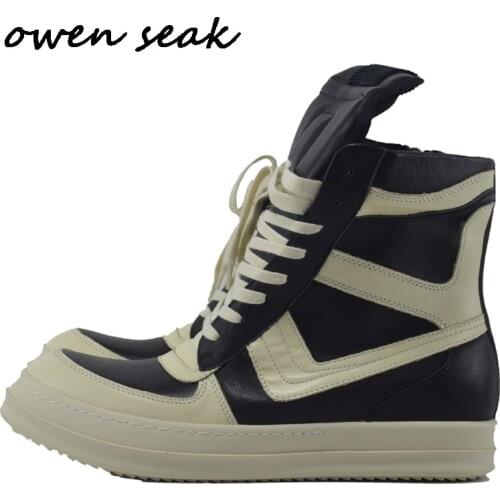 Owen Seak Men Shoes High Ankle Luxury Trainers Genuine Leather Winter Boots Lace Up Casual Sneaker Zip Flats Black White Shoes