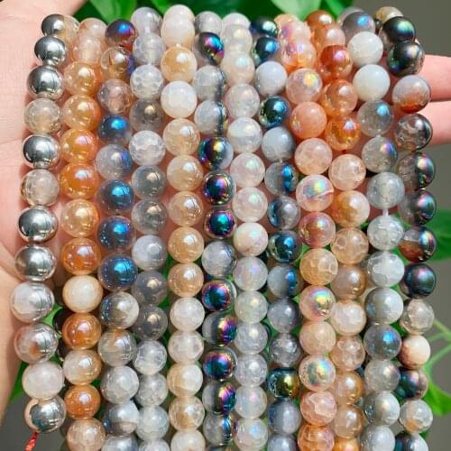 17 Style Natural Stone 6-10mm Glitter Multicolor Plated Cracked Crystal Agates Round Loose Beads for Jewelry Making Bracelets