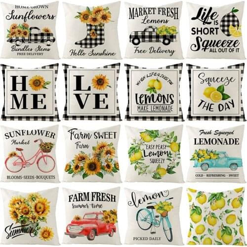 2021 Summer Nordic Home Decor Pillow Case Lemon Sunflower Cushion Cover for Sofa Office Car Throw Pillows Cover 45x45cm