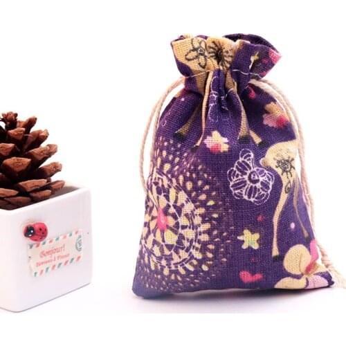 Hot Sale 50pcs/lot Purple Cotton Gift Bag 10x14cm Drawstring Pouches Linen cotton bag small charms jewelry packaging bags pouch
