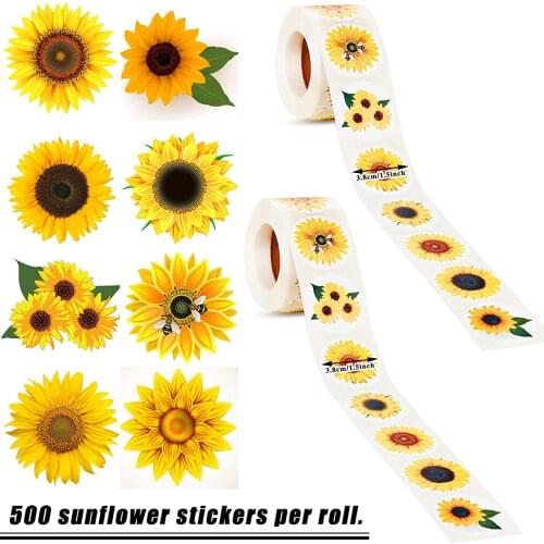 500Pcs/Roll Novel Sunflower Pretty Flowers Thank You Stickers Sealing Labels for Order Business Handmade Baking Party Supplies
