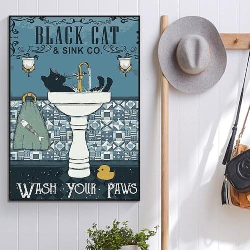 Black Cat Wash Your Paws Wall Artwork Home Decoration Painting HD Print Modern Posters Canvas Cuadros Modular Picture For Gift