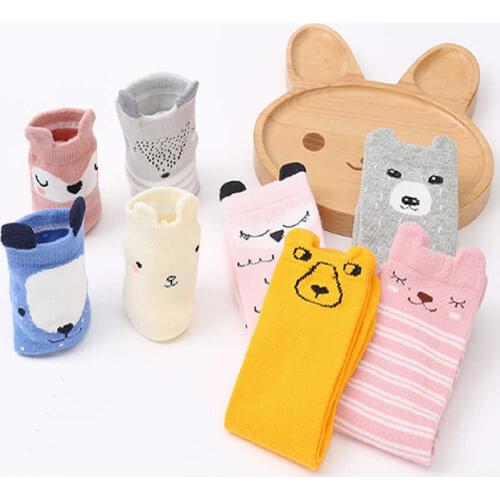 Newborn Boy Girl sock Pattern Animal Non-Slip Knee High Sock Baby Fox Cat Cotton Cute Cartoon Infant Socks Toddlers