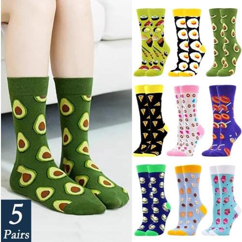 5 Pairs Men/Women Cotton Happy Funny Socks With Print Cute Warm Winter Socks With Avocado Sushi Food Fashion Harajuku Art Sock
