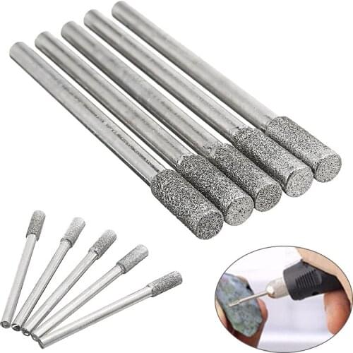 New 5pcs Silver Diamond Grinding Burr Drill Bits 4mm Grinding Diameter For Diamond Grinding Rod Head Rotary Tool