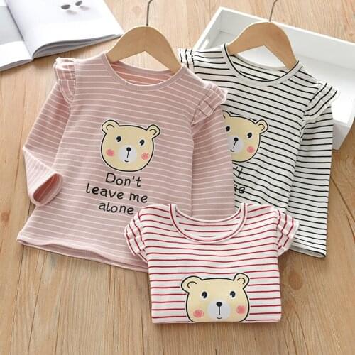 Baby girl spring autumn striped cotton t-shirt kids casual carton cute cotton long sleeve top tees