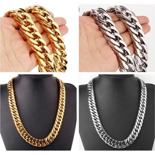 17mm Jewelry 316L Stainless Steel Necklace Huge Double Curb Cuban Link Chain Gold Silver Color Men Boys Holiday Gift Wholesale