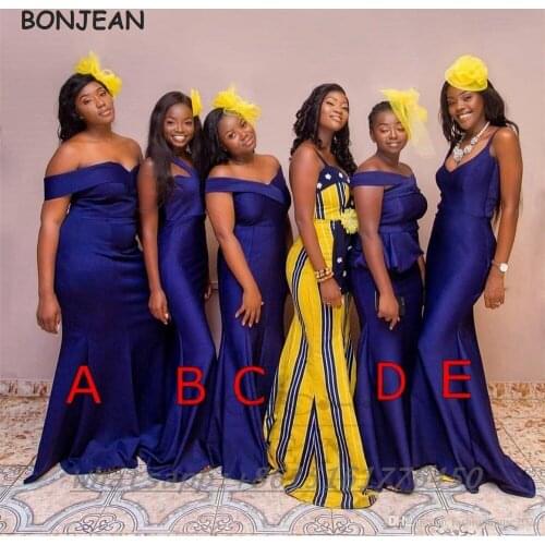 Mermaid Bridesmaid Dresses Royal Blue Off-The-Shoulder Black Girls Bridesmaid Dress Floor Length Wedding Party Dress for Womens