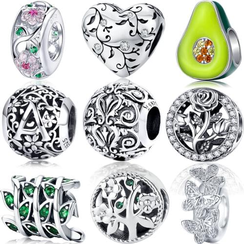 BISAER Authentic 925 Sterling Silver Magnolia Orchid Cherry Cerise Rose Flower Beads Charms Fit Bracelets & Bangles Fine Jewelry