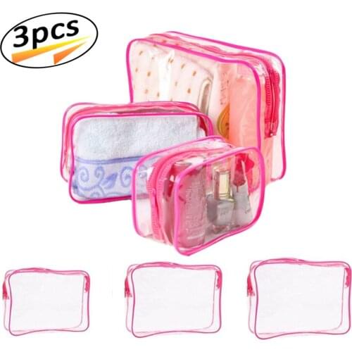 3pcs Clear Cosmetics Bag Protable PVC Waterproof Zippered Toiletry Organizer Case for Toiletries Cosmetic Bathroom Accessories