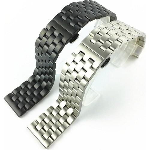 18 19 20 21 22 24 26mm Solid Stainless Steel Watch Strap Men Women Metal Matte Butterfly Buckle Wrist Band Bracelet Belt Link