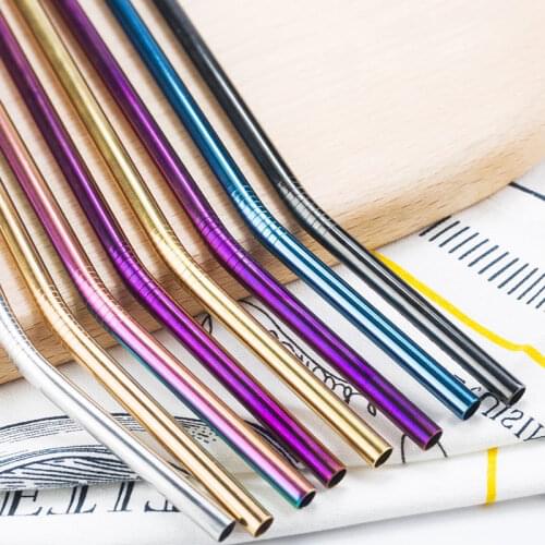 6pcs Metal Reusable 304 Stainless Steel Straws Straight Bent Drinking Mix colors High Quality Eco Friendly For Party Accessory