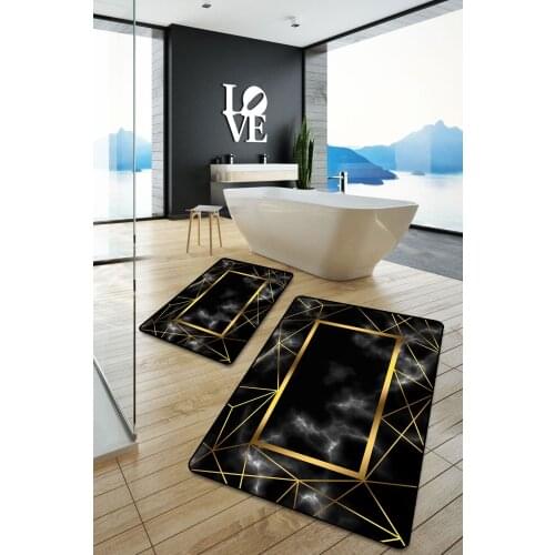 Black Gold Striped Modern Washable 2-Pieces Bath Mat Mat bath very useful and stylish home decoration mat