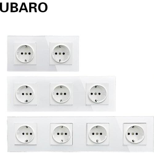 UBARO German Standard Combination Ac100-250V16A Tempered Crystal Glass Panel Wall Socket Power Plug Electrical Outlet Usb 5V 2A