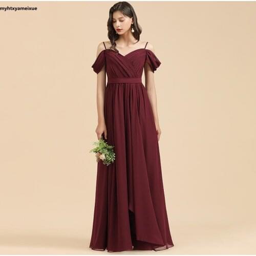 Wine red chiffon bridesmaid dress sweetheart suspenders side slit long wedding evening dress custom-made Bridesmaid Dress skirt