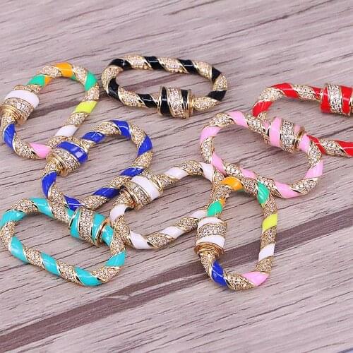 New Style 5Pcs, Pave Cz & Enamel Oval shape DIY Jewelry Clasps Connector Lock Carabiner For Jewelry Making