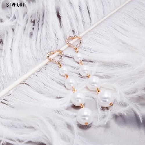 Womens 925Silver Pin Earrings Love Diamond Long Tassel Pearl Elegant Fashion Personality Simple Alloy Decoration Jewelry Gift