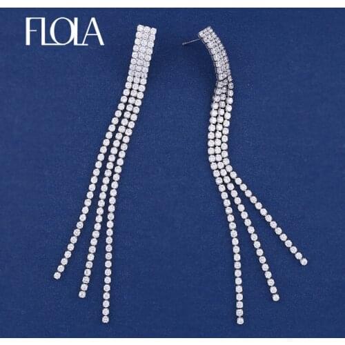 FLOLA Fashion AAA Cubic Zirconia drop Earrings Tassel Long Earrings Costume Jewelery Womens Long Party Gifts For Girls ersk65