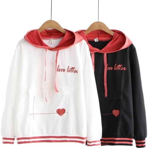 2021 Summer Women Letter Print Sweet Hoodies Sweatshirts Harajuku Cotton Pullover Love Pocket Hooded Casual Loose Tracksuit
