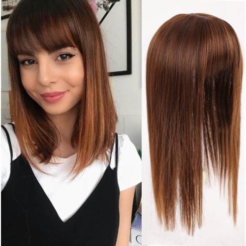 DIANQI Long clip hair extension Synthetic 3 clip in top hair with bangs straight hair hairpiece for women