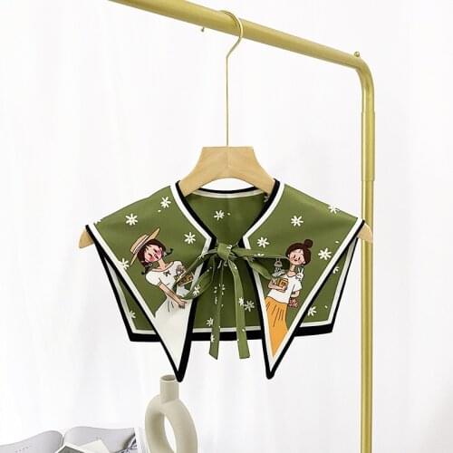 Sunscreen Shawl Collar Female Imitation Silk Detachable Collar Cartoon Animal Printing Summer Woman Lace Thin Match Accessories
