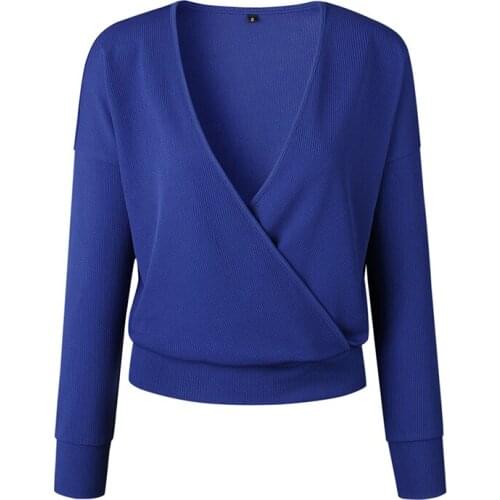 Autumn Fashion Women V-Neck Sweater Shirts Long Sleeve Tops Ladies Casual Loose Solid Knit Jumper Fall Sweater Shirt