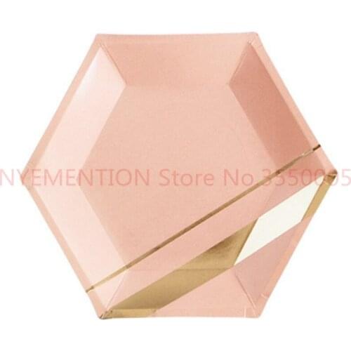 Gold Blocking Pink Marble Texture Disposable Tableware Set Wedding Party Paper Plates Cups Napkins 50pcs