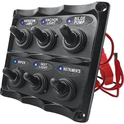 12V Marine Toggle Switch Back Plastic 6 Gang Control Switch For Yacht Boat