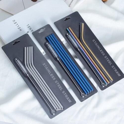 5PCS/Set 6MM Reusable Stainless Steel Drinking Straws Reusable Metal Straw With Cleaning Brush Home Party Bar Accessories