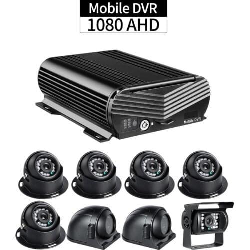8CH AHD 1080 Hard Disk Mobile DVR,8Pcs 2.0MP Vehicle Cameras,Playback Delayed Shutdown G-sensor for Semi-truck Bus Surveillance
