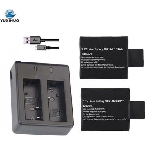 3.7V 900mAh Camera Battery + Dual Port Charger for SJCAM M10 4K H8 H9 GIT-LB101 Sj4000 Sj5000 PLUS SJ6000 SJ8000 SJ7000 SJ9000