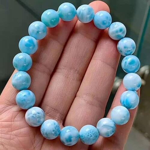 10mm Natural Blue Larimar Gems Stone Loose Round Bead Stretch Charm Bracelet For Women Free Shipping Just One