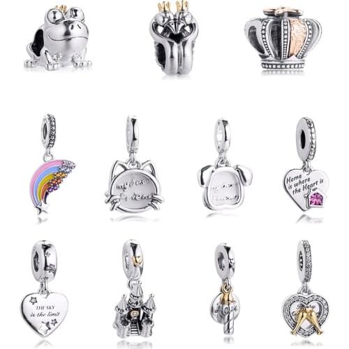 Fits Pandora 925 Original Bracelet Cat Dog Love My Home Heart Charms Sterling Silver Beads For Jewelry Making Pulseras Perle