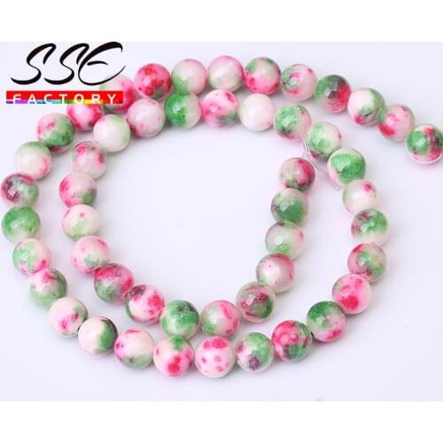 Natural Stone Beads Round Pink Green Persian Jades Loose Spacer Beads For Jewelry Making DIY Bracelet Accessories 15'' 6mm -12mm