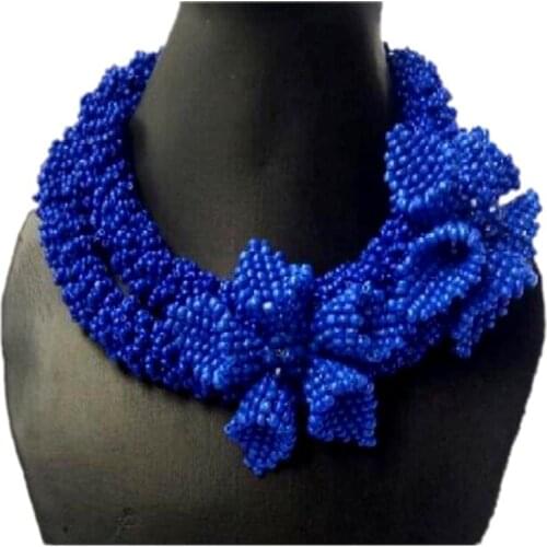 DODU Big Flowers African Beaded Jewelry Set Roya Blue Turkish Necklace Design For Nigerian Weddings Costume