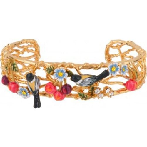 European and American Creative New Enamel Glazed Oriole Bird Cherry Orchard Bangle Bracelet Hollow Adjustable Temperament Model