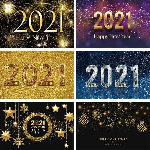 Scopiso Photography Backdrop 2021 Happy New Year Fireworks Stars Christmas Party Decoration Photographic Background Studio Props