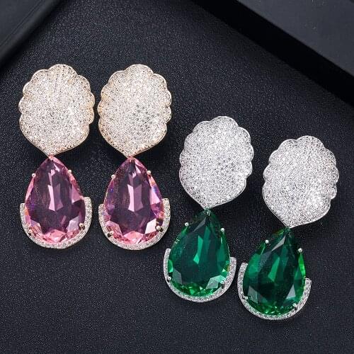 JANKELLY luxury water drop Shape Long Earrings Cubic Zirconia Women Wedding Big Earrings Bijoux