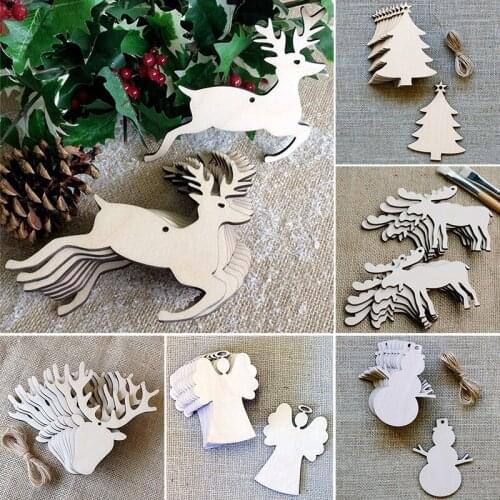 JX-LCLYL 10Pcs Christmas Tree Wood Snowman Deer Hanging Ornament Xmas Wedding Decor